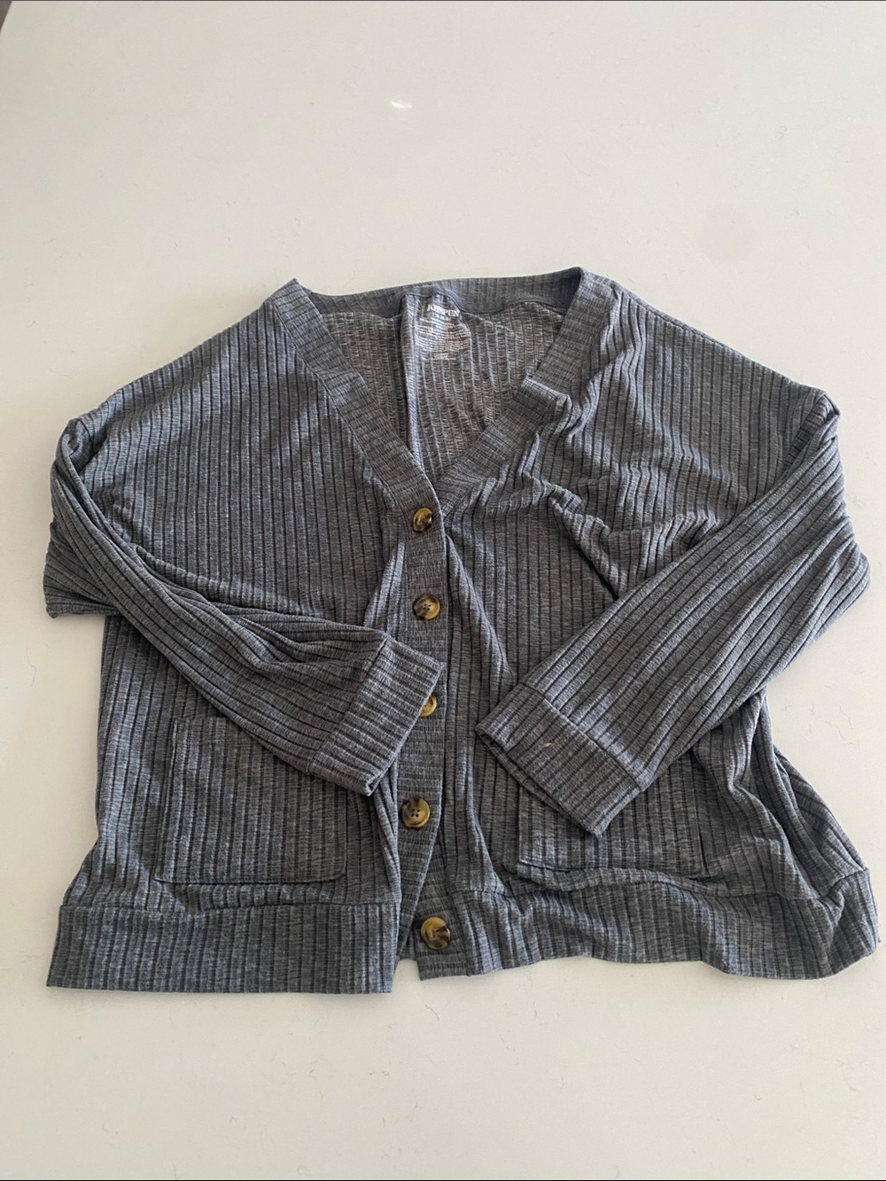 Women's Ribbed Button-Front Cardigan, Gray